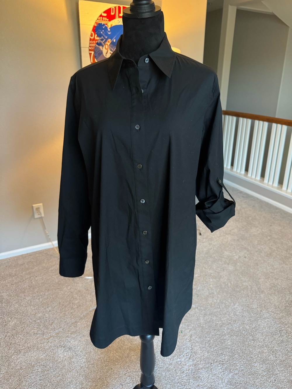 Lafayette 148 New York black long-sleeve roll-tab shirt dress Size 8 Pockets
